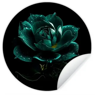 MuchoWow Wandsticker Blumen - Rosen - Blau - Porträt - Schwarz (1 St), Runde Aufkleber für Wohnzimmer, Selbstklebend, 100x100 cm bunt 100 cm x 100 cm x 0.1 cm