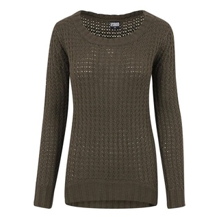 URBAN CLASSICS Rundhalspullover Urban Classics Damen Ladies Long Wideneck Sweater (1-tlg) grün XL