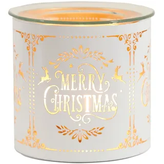 Woodbridge Teelicht Duftlampe | Merry Christmas White & Gold | Aromalampe für Duftwachs | Deko Duftöl Lampe | Stimmungsvolle Raumduft Lampe | Geschenkidee Weihnachten | Geschenkidee Weihnachten