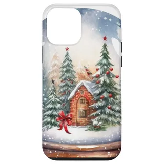 Hülle für iPhone 12 mini Niedliche Vintage-Weihnachts-Schneekugel mit Aquarell-Grafik
