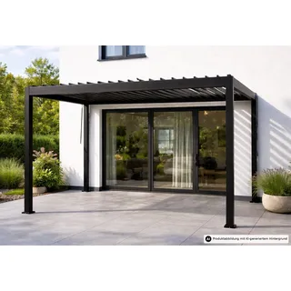 Leco Pavillon Pergola Überdachung Lamellenpergola Sonnenschutz Sonnendach BASIC, Gestell aus Aluminium und Stahl pulverbeschichtet schwarz 360 cm x 300 cm