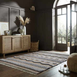 Teppich FLAIR RUGS "Medina" Teppiche Gr. B/L: 120 cm x 170 cm, 12 mm, 1 St., beige (natur, grau) Baumwollteppiche Boho-Look, aus Naturfasern wie Wolle & Jute