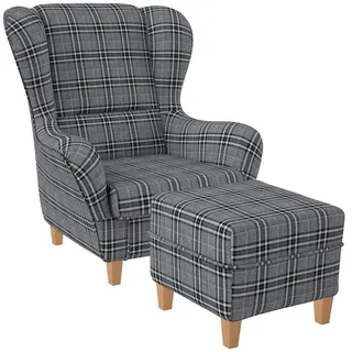 Supellex Ohrensessel Sofia Textil 92 x 68 x 95 cm Grau mit Hocker