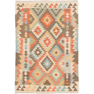 Nain Trading Orientteppich Kelim Afghan 98x146 Handgewebter Orientteppich, rechteckig, Höhe: 5 mm beige|rot