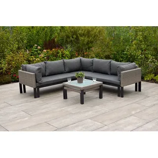 MERXX Garten-Essgruppe Amantea, (Set, 16-tlg), Eckbank, inkl. Sitz-und Rückenkissen, 2 Tische beige