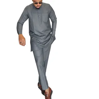 keephen Herren Dashiki Anzug Afrikanische Kleidung Casual 2 Stück Tops + Hosen Slim Fit Outfits Trainingsanzug Langarm Kurta Set - L