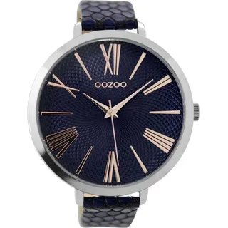 OOZOO Quarzuhr Snake Look XXL Damenuhr C9218 Dunkelblau Mandala-ZB Lederband 48 mm