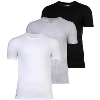 LACOSTE Herren T-Shirts, 3er Pack - Essentials, Rundhals, Slim Fit, Baumwolle, einfarbig Weiß/Grau/Schwarz L