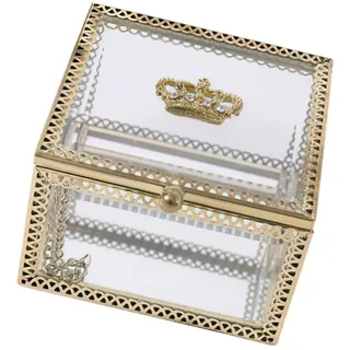 LIFKOME Glas Schmuckkästchen Mit Goldrand Elegante Aufbewahrungsbox Für Ringe Ohrringe Kleine Schmuckstücke Dekorative Box Für Hochzeiten Geburtstagsfeiern