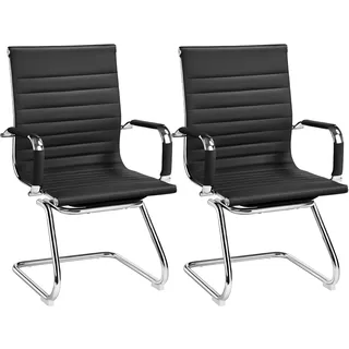 Yaheetech chairus Freischwinger Stühle 2er Set Konferenzstuhl Schwarz | Besucherstuhl Ergonomischer mit Armlehnen, Moderner Schwingstuhl mit Chromgestell, Bürostühle Konferenz-Raum/Wartezimmer/Büro