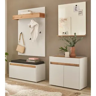 Furn.Design Garderoben-Set Center, (Kombination in weiß mit Wotan Eiche, 5-St., Breite 190 cm), mit Spiegel weiß