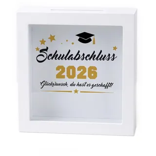 Herz & Heim® Spardose Geldgeschenk für Abitur, Schulabschluss, Bachelor, Master & Ausbildung – Bilderrahmen Geschenkbox zum Befüllen für Abschluss & Prüfung (Schulabschluss)