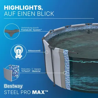 Bestway® Steel Pro MAX™ Frame Pool ohne Pumpe Ø 305 x 76 cm, lichtgrau, rund - Grau