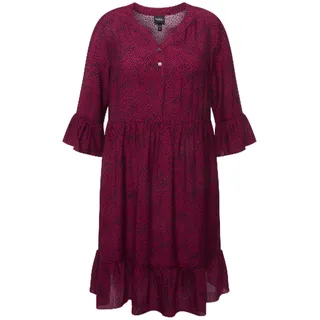 Ulla Popken Damen große Größen Übergrößen Plus Size Midikleid, Punkte, A-Linie, Tunika-Ausschnitt, 3/4-Arm Rubin 54+ 821902540-54+