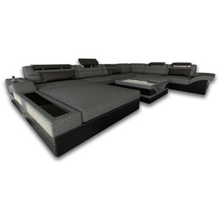 Sofa Dreams Wohnlandschaft Polster Sofa Couch Mezzo XXL U Form Stoffsofa, mit LED, wahlweise mit Bettfunktion als Schlafsofa, Designersofa braun