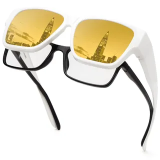 Face Shadow Polarisiert Überzieh Sonnenbrille über Normale Brille Herren UV400 Schutz, Übergroß Quadratisch Überbrille für Brillenträger, Ultra Leicht für Fahren, Radfahren, Sport, Freizeit