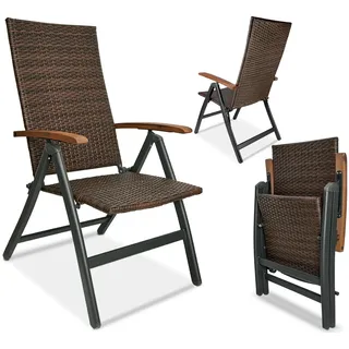 BRUBAKER Polyrattan Gartenstuhl Modena - Hochlehner | Klappstuhl aus Metall und Poly Rattan klappbar - 7-Fach verstellbare Rückenlehne - wetterfester Faltstuhl - Braun Grau