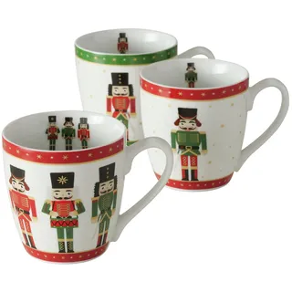 MamboCat 3tlg Set Jumbobecher Andrew I 350 ml I 3 Personen I rot & grün mit Nussknacker-Motiv I Kaffee-Tasse für Glühwein, Punsch, Feuerzangenbowle, Likör, Keramik I Christmas Mug I Weihnachten, X-Mas