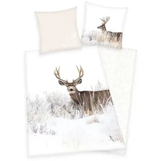 Herding Bettwäsche Hirsch Bettwäsche Set Winterlandschaft 2tlg. 155x220 cm Übergröße, 2 teilig, Langlebig bunt