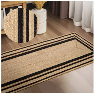 HANSE Home Teppich Looma Juteteppich, rechteckig, Höhe: 7 mm, Handgewebt, Jute Naturteppich, Boho, Wohnzimmer, Schlafzimmer beige|schwarz 80 cm x 250 cm x 7 mm