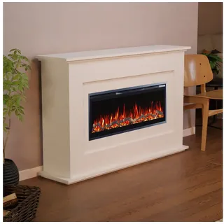 GLOW FIRE Elektrokamin GF Core Rhea Elektrokamin 90 Weiß, Elektrischer Kamin mit 3D Feuer mit Heizung, 2 Dekorationen weiß 90 cm