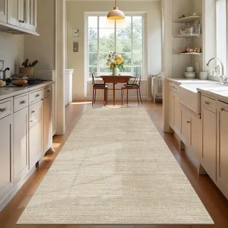 TEHWDAIYOU Teppich Läufer Flur Langer Küche Teppich rutschfest Waschbar Teppichläufer Flurteppich Küchenteppich Anti Rutsch Korridor Teppiche Läufer Flur für Küche Eingang, Beige, 90 x 400 cm