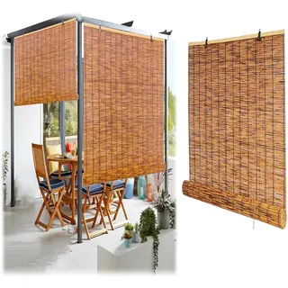 Bambus Rollo für Balkon, Sonnen- und Sichtschutz Bambusraffrollo, Außenrollo Ohne Bohren 100cm 140cm 50cm 80cm 90cm 110cm Breit Bambusrollo für Fenster Pergola Terrasse