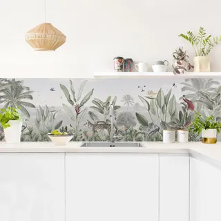Küchenrückwand selbstklebend Wald ohne Bohren fugenlos - Made in Germany - Dschungel Tropisch matt Paneel grün Küche Herd Spritzschutz 2353 (140x40cm)