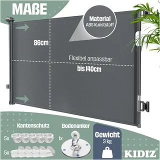 Kidiz Treppenschutzgitter ausziehbar 0-140 cm Grau