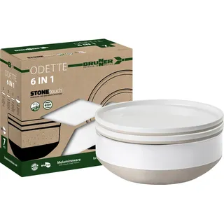 BRUNNER: Melamin Geschirr-Set Camping | 7-Teilig - Teller, Schalen & Salatschüssel für 1-2 Personen | 6-in-1 Set ODETTE - Stapelbar, Kratzfest