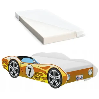 iGLOBAL Kinderbett Autobett Cars Bett Jugendbett 140 x 70 cm gelb