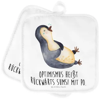 Mr. & Mrs. Panda 2er Set Topflappen Pinguin Lachen - Geschenk, Topflappen lustig, Humor, Pinguine, Topflappen mit Spruch, Ofenhandschuh,