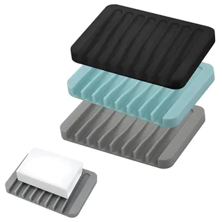 FENQURO 3 Stück Seifenschale, Seifenschale mit Ablauf, Seifenablage, Seifenschale Dusche, Seifenschalen, Seifenschale Ohne Bohren, Seifenschale Silikon, für Bad, Küche, Waschbecken