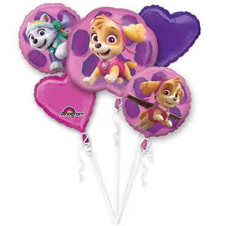 Amscan 3482801 - Bouquet Folienballon Set Paw Patrol Skye and Everest, 5 Ballons, Heliumballon