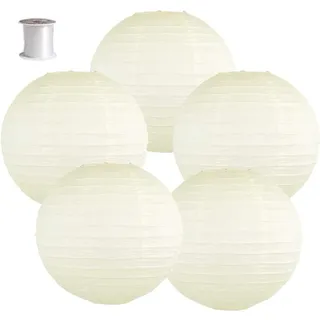 Surwin 5 pcs Bunte Papierlaterne Set, Hochzeitsdeko Party Deko Lampions, Rund Papierlampe Hängend Papierlaternen für Geburtstag, Abschlussfeier, Babyparty, Brautdusche (Beige,8 Zoll)