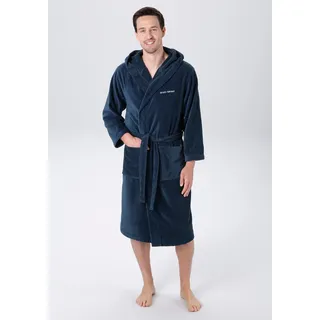 Unisex-Bademantel BRUNO BANANI "Daniel, ideal für Sauna & Spa, Hotelbademantel, Morgenmantel" Gr. XXXL, blau, 3XL, Veloursfrottier, Hausmäntel, Damen & Herren Bademantel, lang, mit Taschen, S-5XL