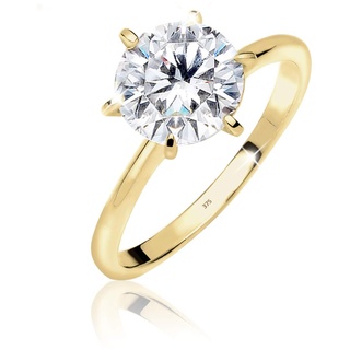 Elli PREMIUM Ring Damen Verlobung Solitär Funkelnd mit Zirkonia Kristalle aus 375 Gelbgold
