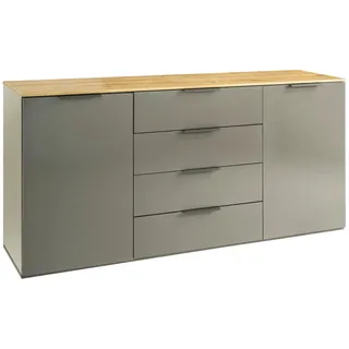 Carryhome Sideboard Galaverna, Eiche, Grau Hochglanz, Holzwerkstoff, 2 Fächer, 4 Schublade(n) Schubladen, 170.9x80.9x44.4 cm, FSC Mix, Wohnzimmer, Kommoden & Sideboards, Sideboards