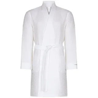 Taubert Bademantel Spa Thalasso, Baumwolle, zwei Taschen, Bindegürtel, mit Bindegürtel, Short Kimono für Herren, kurzer Wellnessmantel, 100 cm, Pique weiß XL