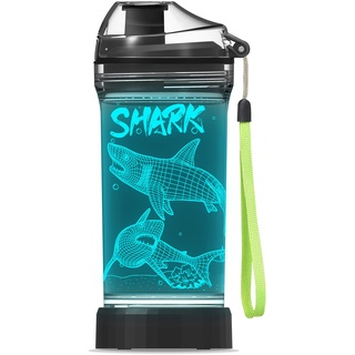 YuanDian Hai Geschenk, Lights Kinder-Wasserflasche mit 3D-Ozeantier-Hai-Design – 14 Unzen Tritan BPA-frei, cooles Hai-Trinkbecher-Geschenk für Kinder