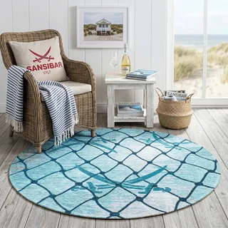 Sansibar Keitum 005 Webteppich Ø 100 cm Blau/Türkis