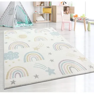 the carpet Beat Kids Moderner Weicher Kinderteppich, Weicher Flor, Pflegeleicht, Farbecht, Regenbogen Muster, Creme-Mix, 120 x 170 cm