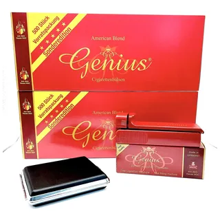 Genius Stopfmaschine Set premium Zigarettenstopfmaschine mit 500 Filterhülsen + Zigarettenetui zur Aufbewahrung