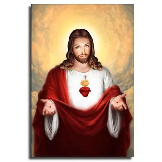 FireDeer Katholisches Jesus-Poster auf Leinwand, Gemälde, christlicher Gott, Bilder für Wohnzimmer, ohne Rahmen, heiliges Herz Jesus, 5,6 x 76,2 cm