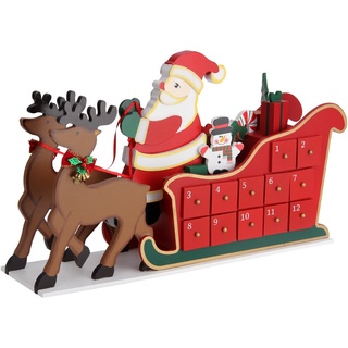 Spielwerk® Wiederverwendbarer Adventskalender Schlitten zum Befüllen 24 Türchen Bunt Bemalt Weihnachten Kinder DIY weihnachtliche Holz Dekoration