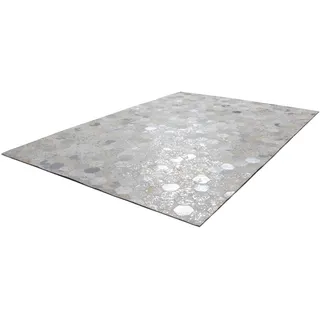 Teppich KAYOOM "Spark 210" Teppiche Gr. B/L: 160 cm x 230 cm, 8 mm, 1 St., grau (grau, silber) Esszimmerteppiche 100% Leder, Unikat, fusselarm, Allergiker & Fußbodenheizung geeignet