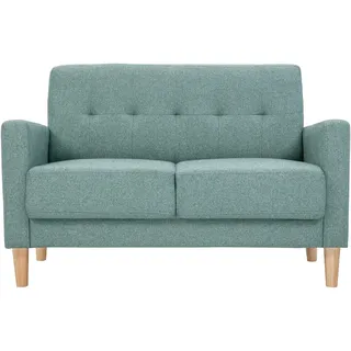 Skandinavisches Sofa 2-Sitzer aus graugrünem Stoff und hellem Holz MOON