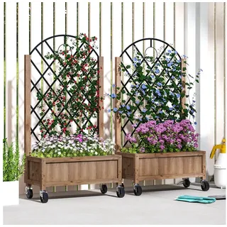 Outsunny Hochbeet Pflanzkasten mit Rolle 97 x 25 cm Braun