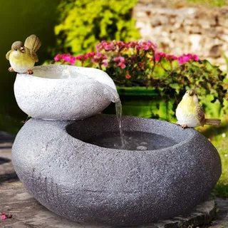 Gartenbrunnen Brunnen Zierbrunnen Zimmerbrunnen Springbrunnen Brunnen mit LED-Licht 230V Wasserfall Wasserspiel für Garten, Gartenteich, Terrasse, Balkon Sehr Dekorativ (FELS Schalen mit LED-Licht)