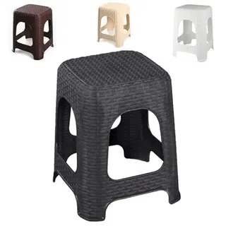 R.G. Hocker Sitz Sitzhocker Sitzfläche Rattan Optik Badhocker Stabiler Stapelhocker bis 160kg Garten Stuhl H 44cm (Weiß)